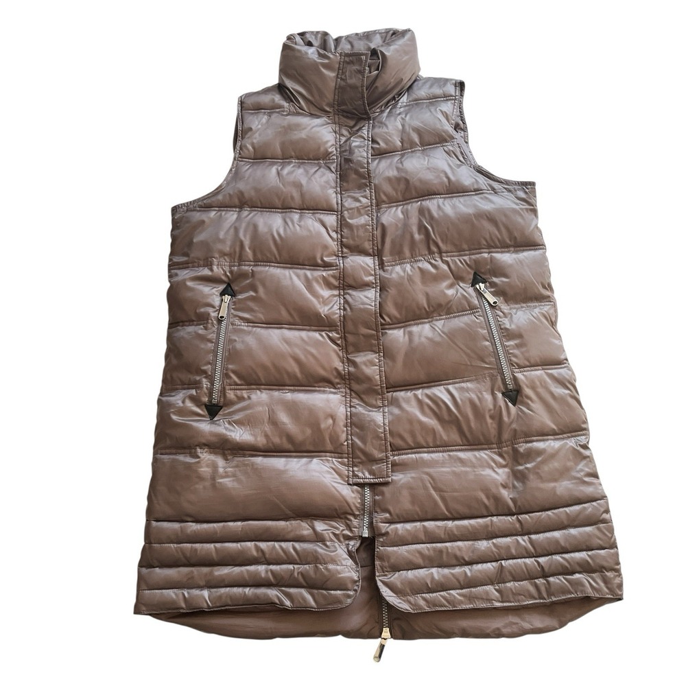Sam Edelman Women's Size L Brown Puffer Vest Long Zipper Pockets Winterβ